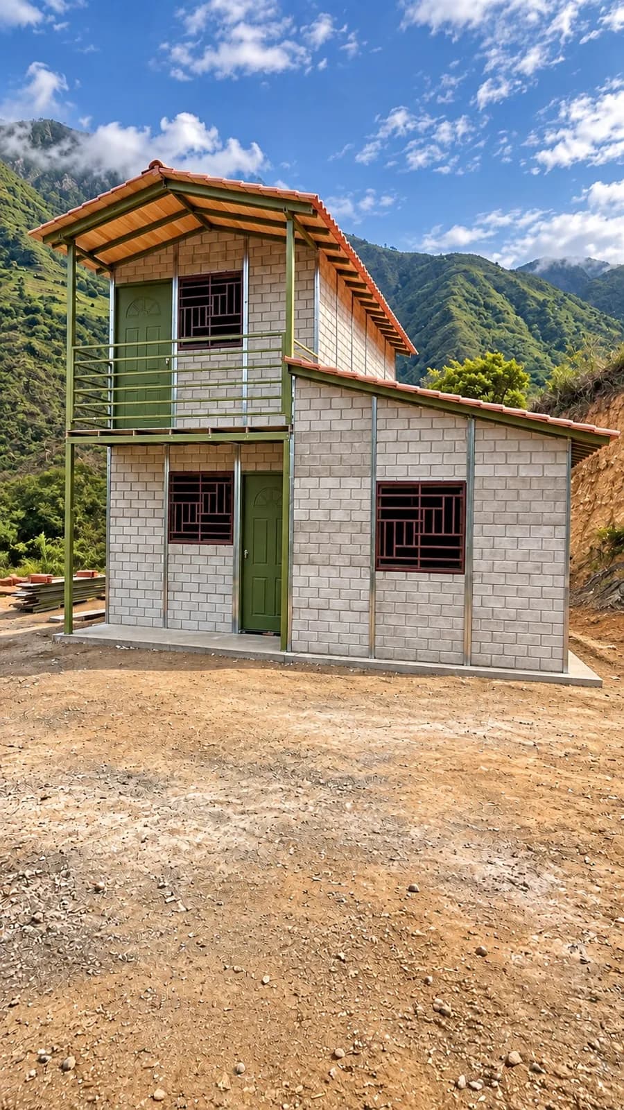 Casa Laguna construida, dos niveles con balcón y estructura metálica