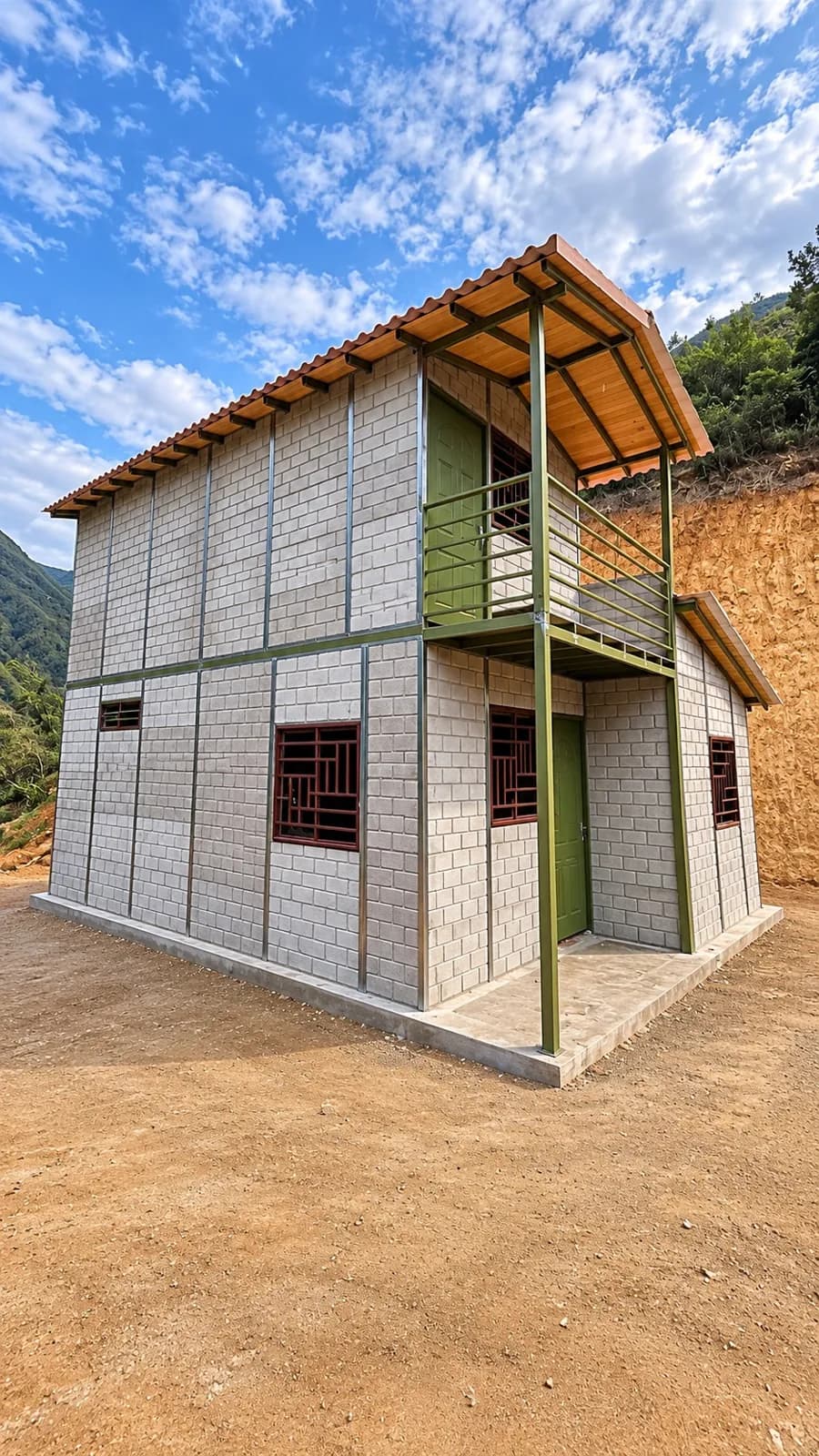Casa Laguna, vista lateral con balcón en el segundo piso