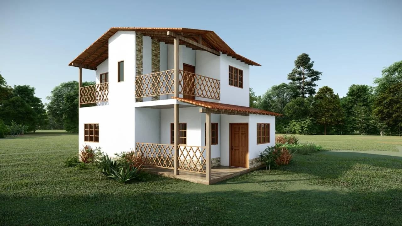 Casa prefabricada Siaga de dos niveles con balcón en madera
