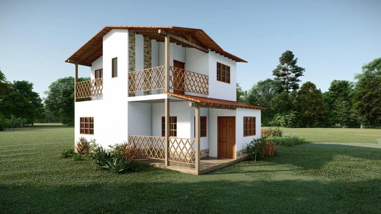 Fachada lateral de la casa Siaga con corredor y balcón